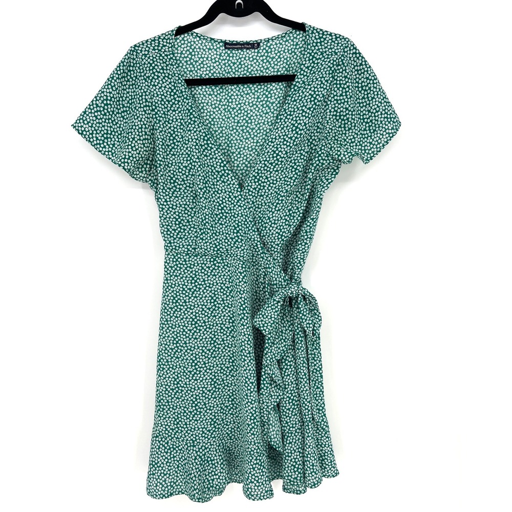 Abercrombie & Fitch Green Floral Wrap Mini Dress Ruffle Daisy Medium EUC